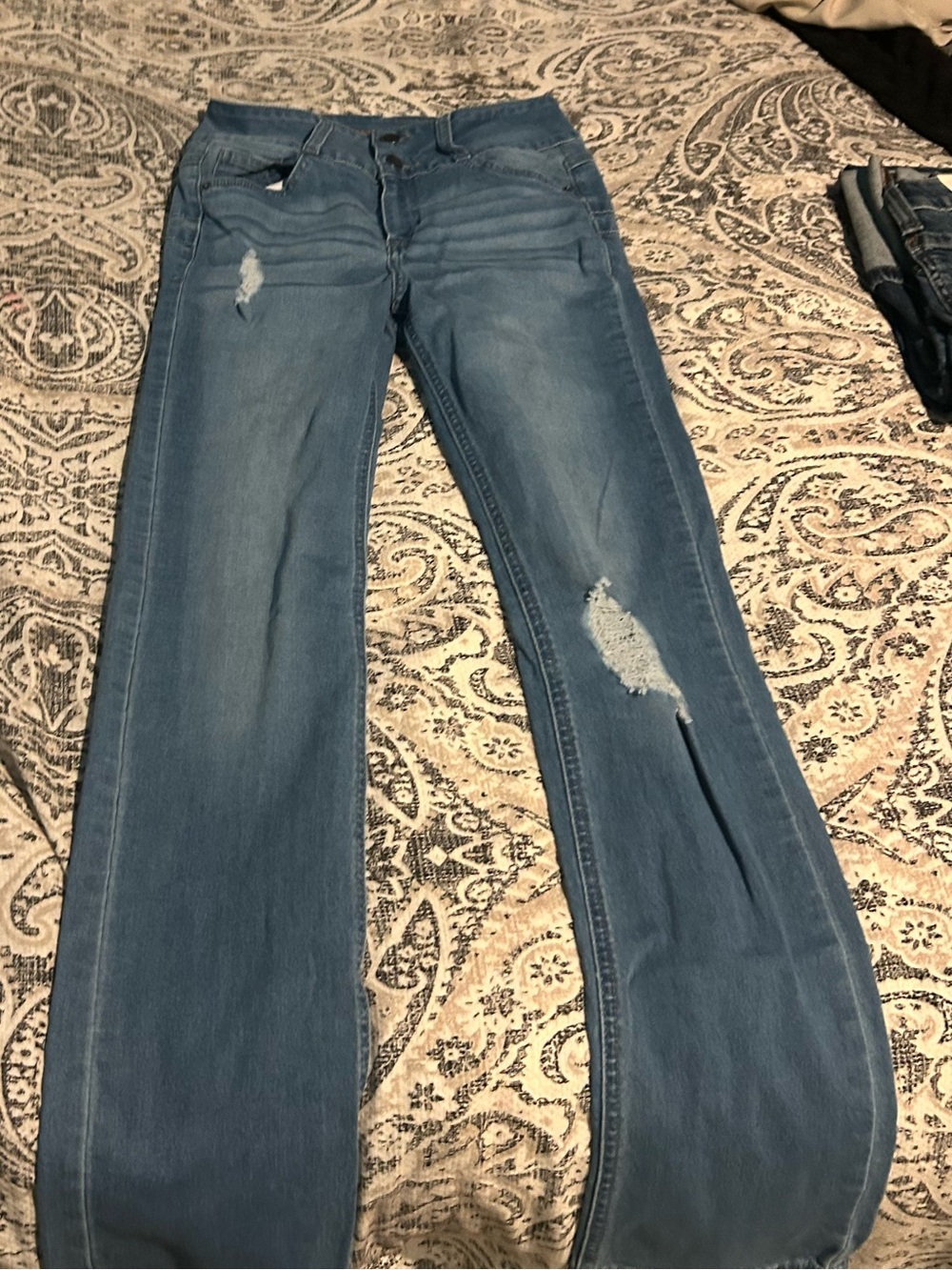 Women's Light Blue Distressed Flare Jeans